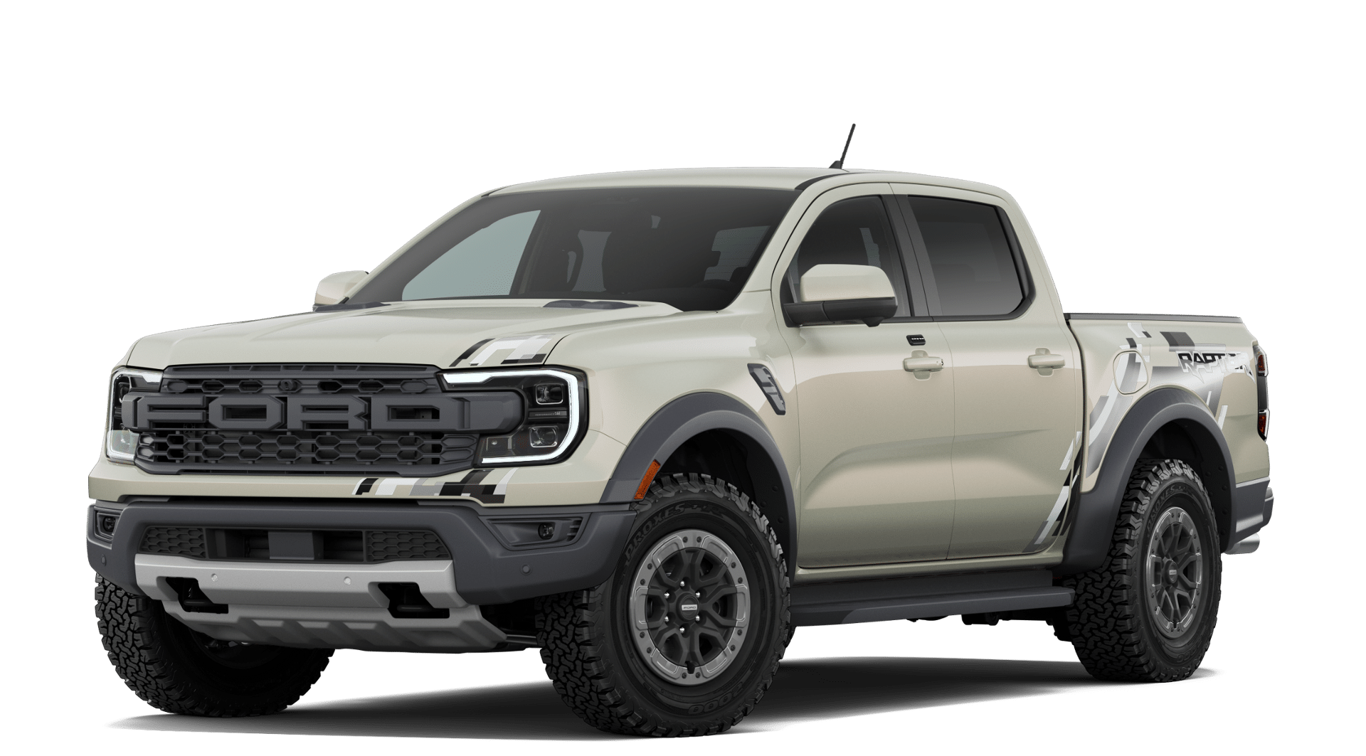 2026 Ford Ranger Raptor 4WD SuperCrew 5' Box in Desert Sand — front three-quarter view